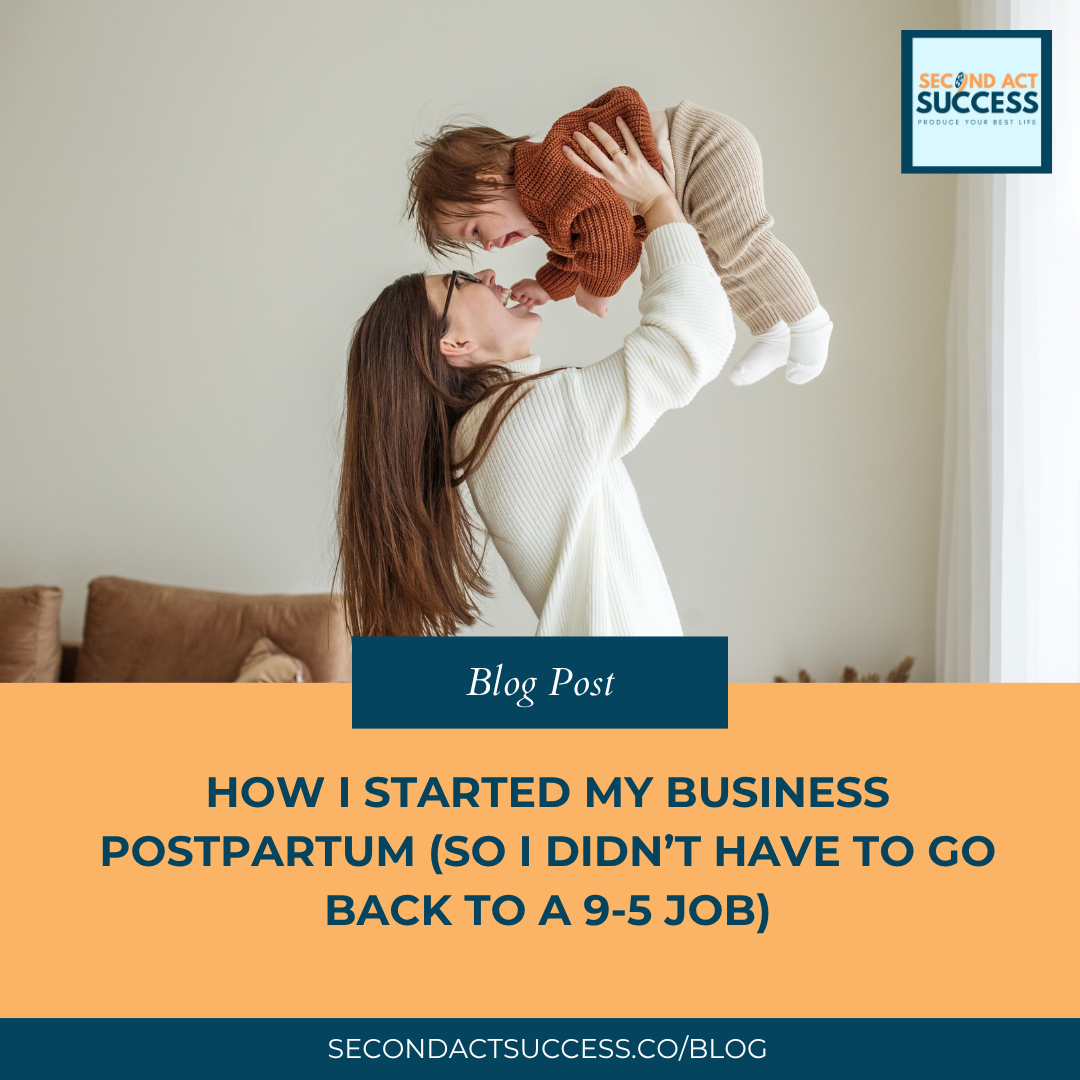 How I Started My Business Postpartum (So I Didn’t Have to Go Back to a 9-5 Job) - Woman holding a baby up kissing her.